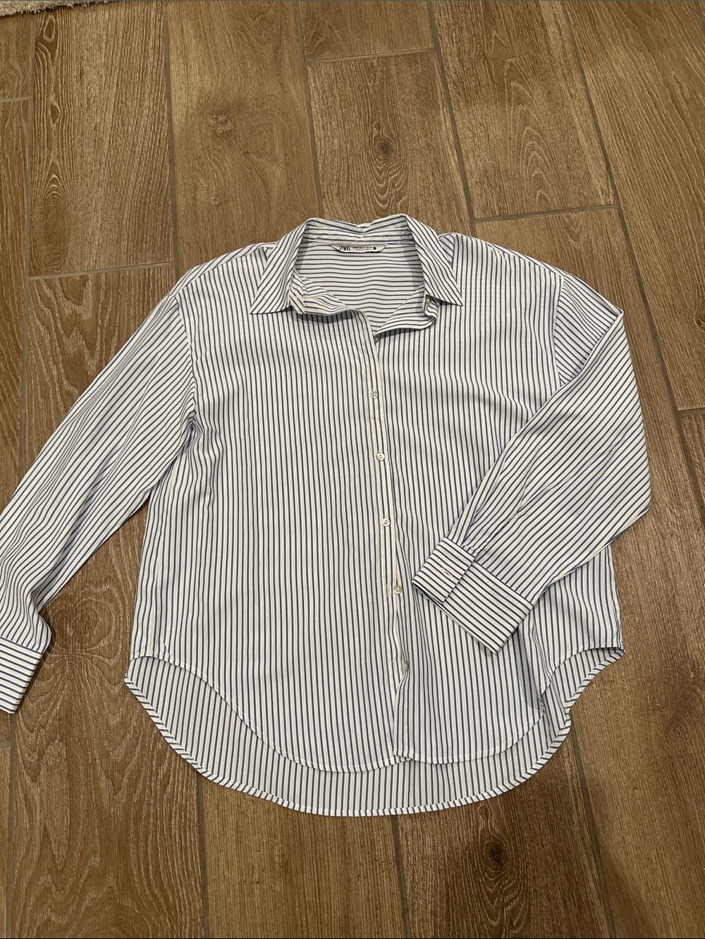 Zara White Shirt with Navy Pinstripes